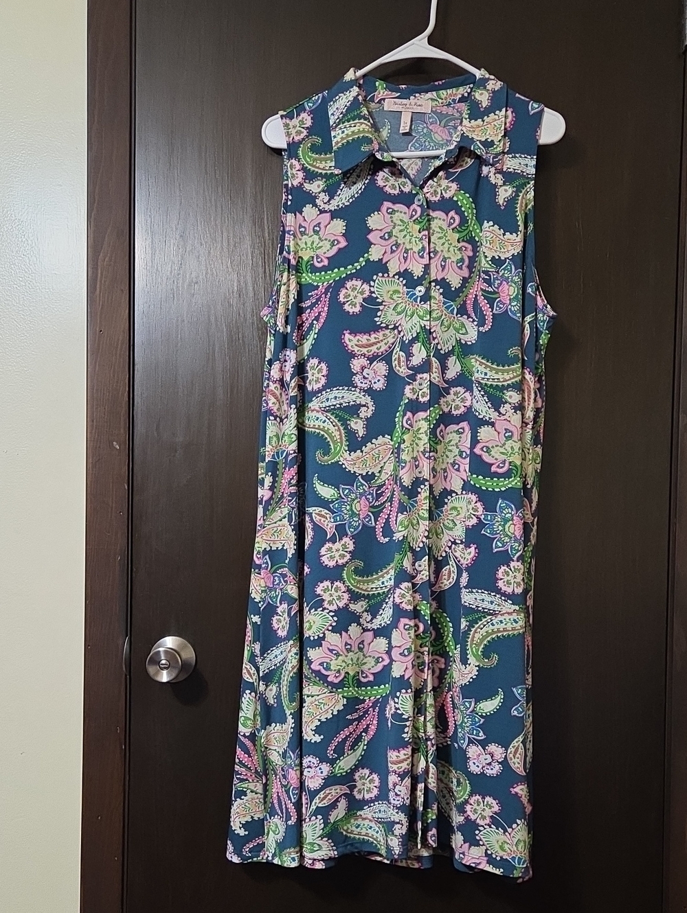 Marlow and Rose dress button down pretty pattern green/ pink. size 1X